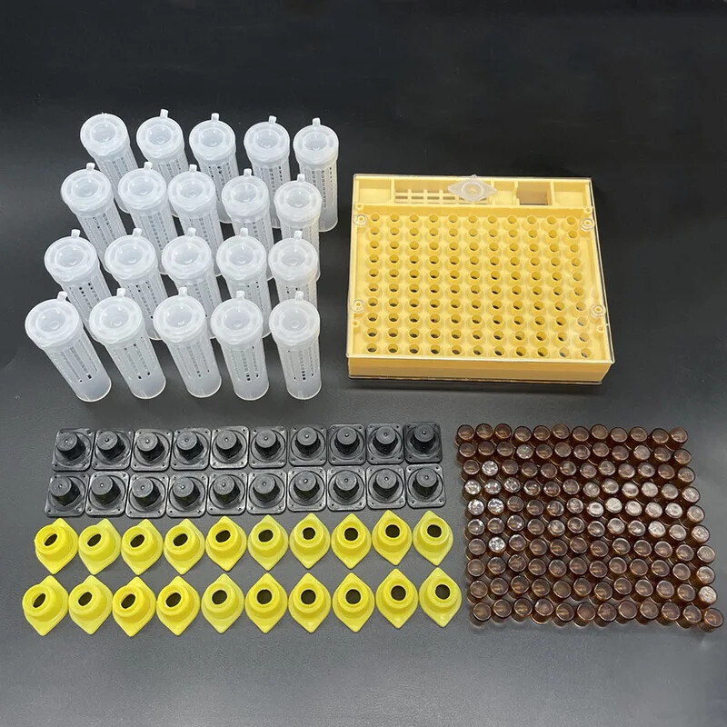 1SET Queen Bee Rearing System Kit Plastic Cell Cage ProtectionCover Base Box Cup