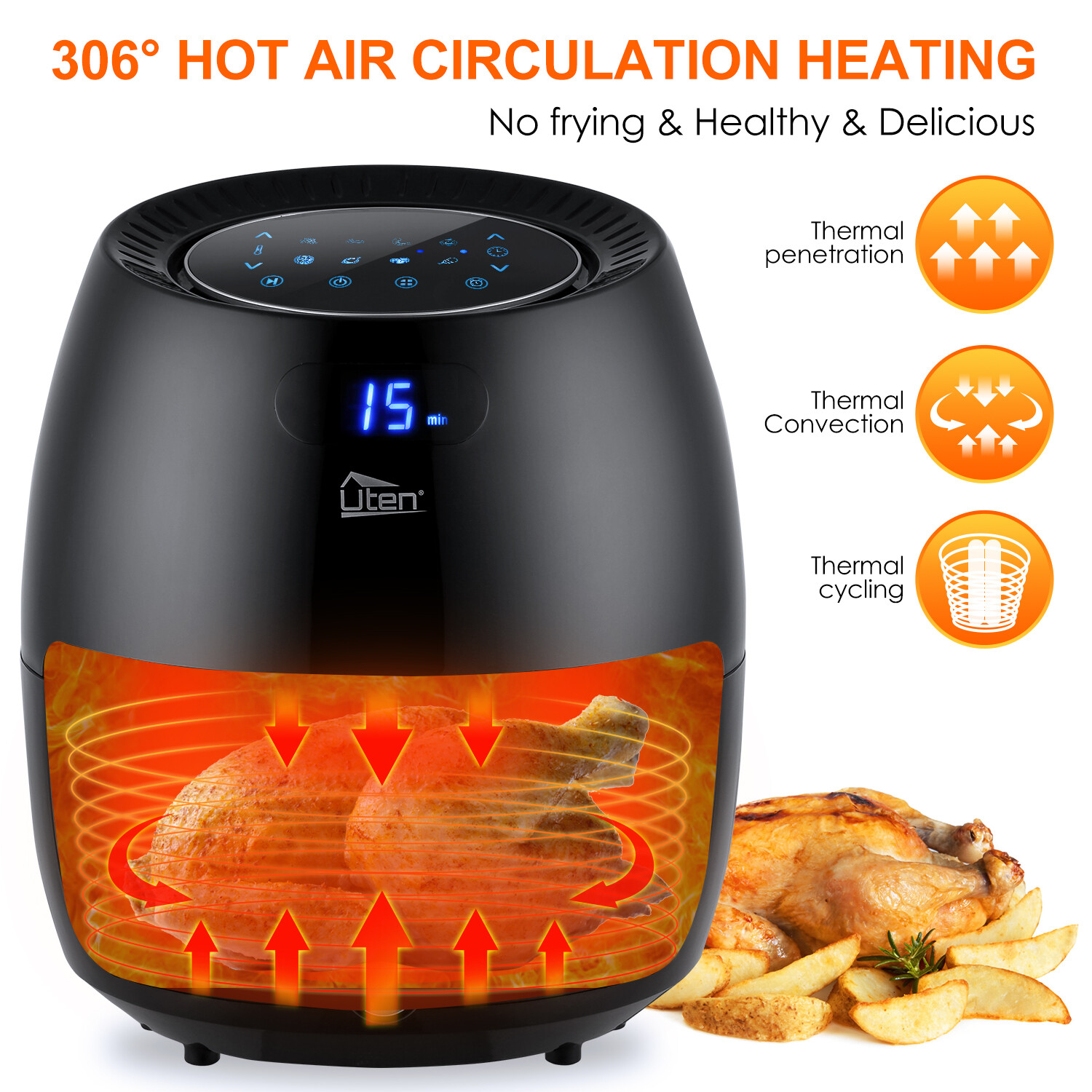 UTEN Large Air Fryer XXL 1700W 5.8QT/6.9QT Oven Hot Electric Air Fryer Cooker US