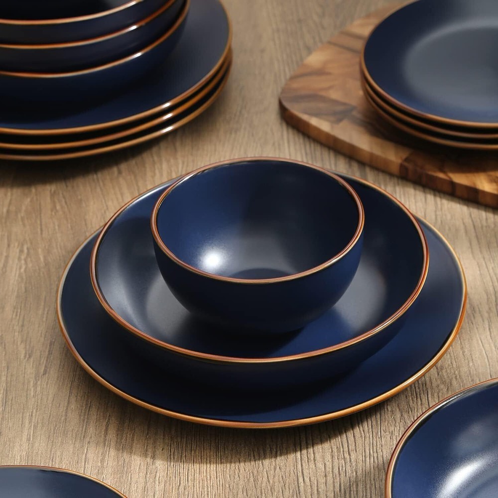 Dinner Service Set 16-Piece Dinnerware Set Stoneware Tableware Dinner Set, Blue