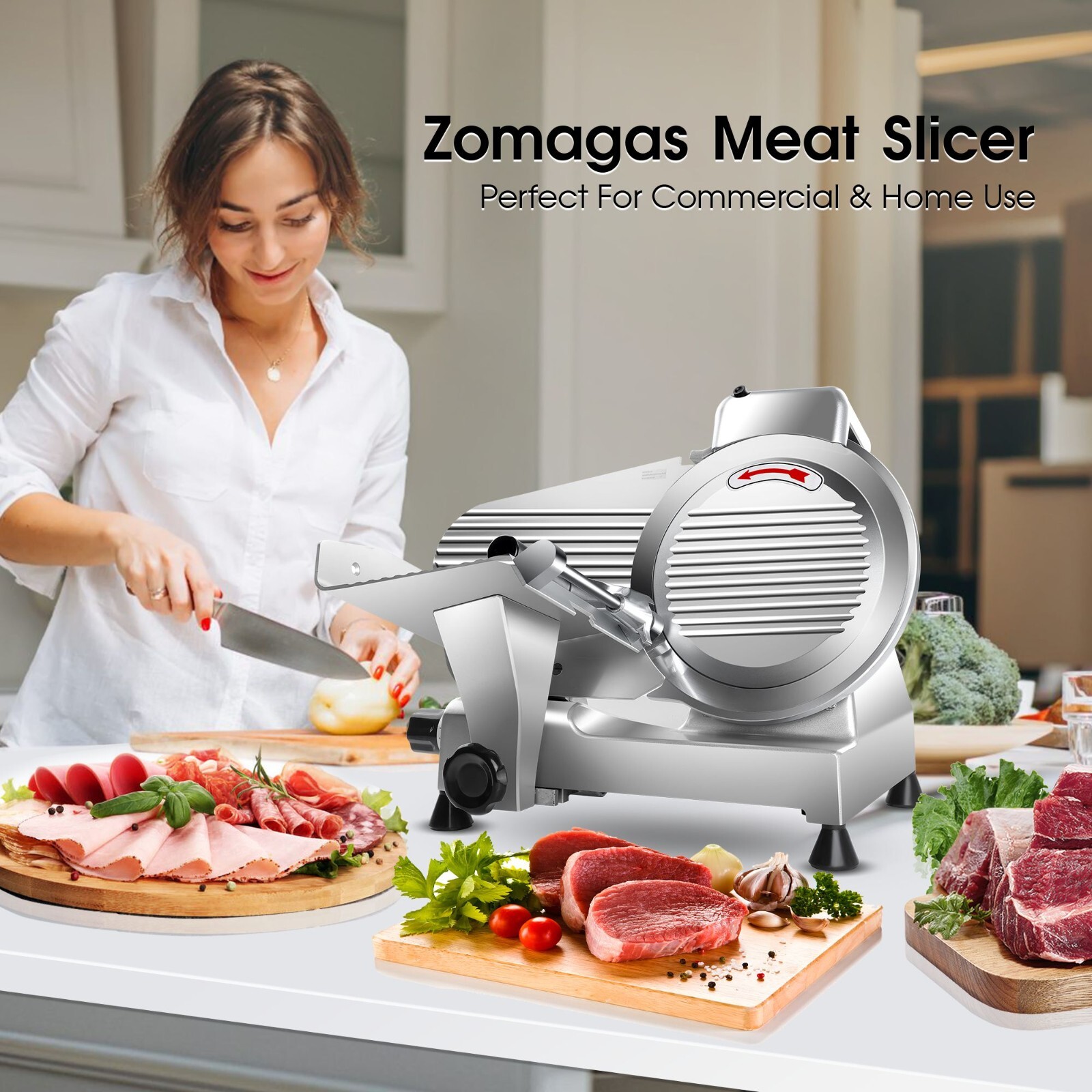 Commercial 10" Electric Meat Slicer 240W Steel Blade Frozen Meat Cheese Slicer