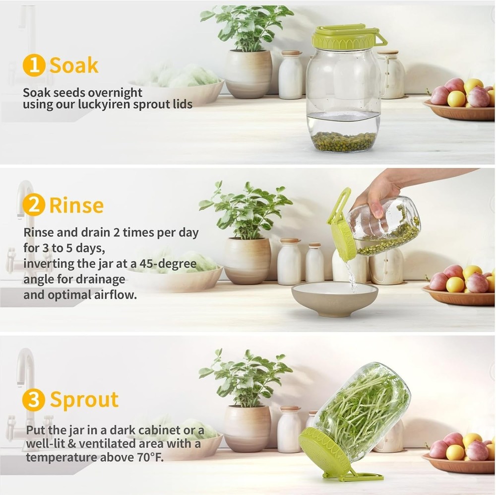 Sprouting Lids with Stand for Wide Mouth Mason Jars, Seed Germination Kit