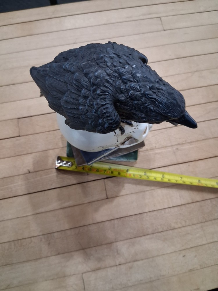 Raven Perched on Skull Gothic Book Stack Figurine