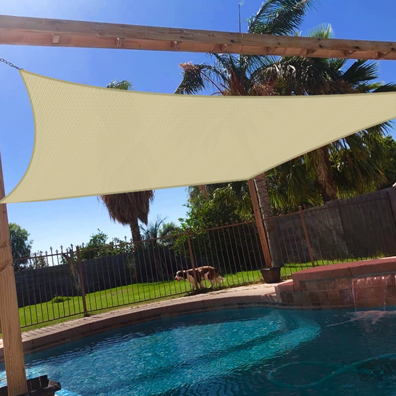 Beige Rectangle Sun Shade Sail Fabric Awning Top Canopy Patio Custom 2-16 FT