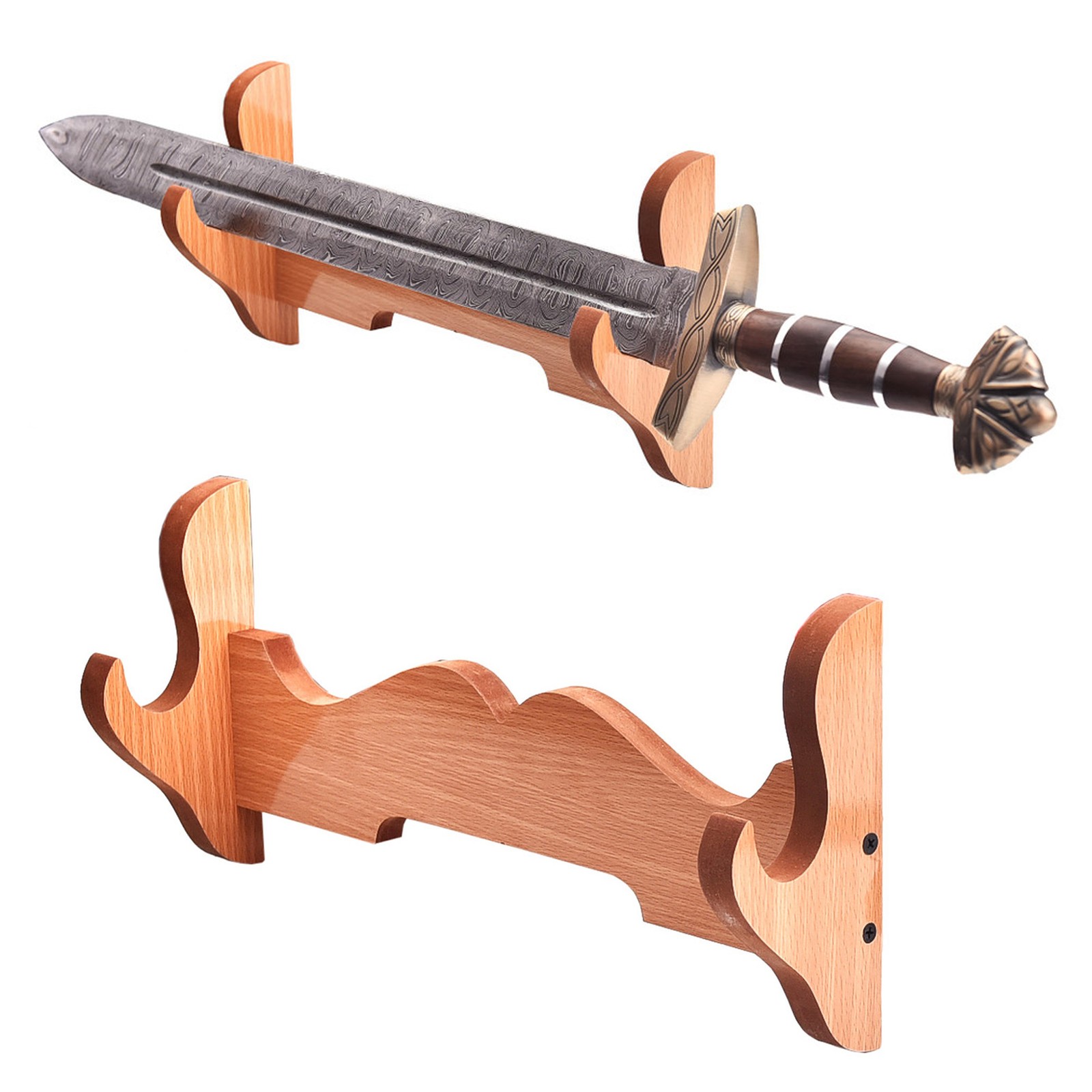 Viking Sword Rack Display Mount - Medieval Display Decor Hardwood Rack