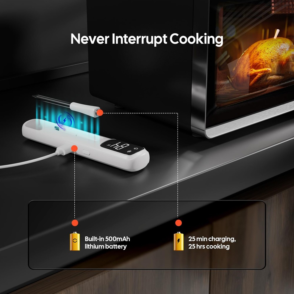 Wireless Meat Thermometer - Bluetooth 1000ft Range, Waterproof, Ideal for BBQ