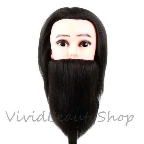 Men Human Hair Beard Mannequin Head Cosmetology Barber Training Doll Manikin