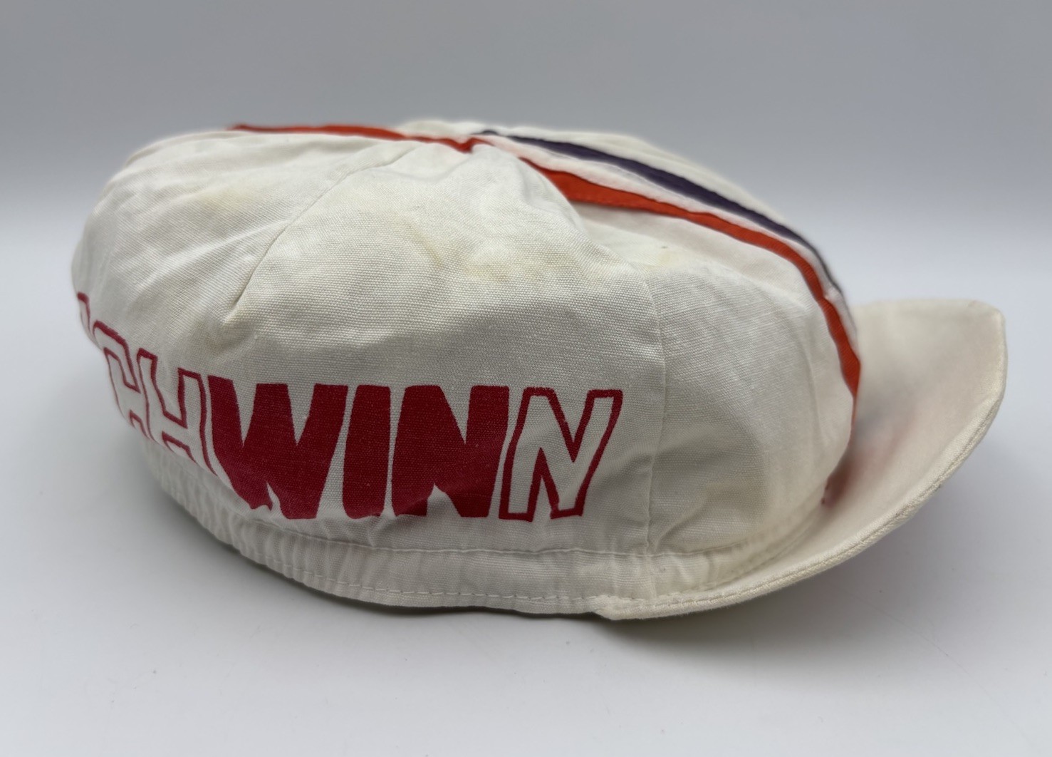 Vintage Schwinn Hat Cap Purple Red & White Stripes Bike Cycling Hat 70's 80's