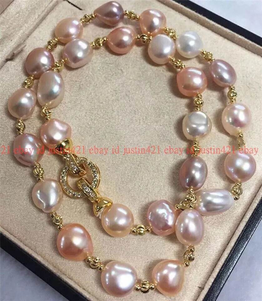 Elegant Genuine Natural South Sea Baroque Pink Purple Pearl Necklace 14-36''