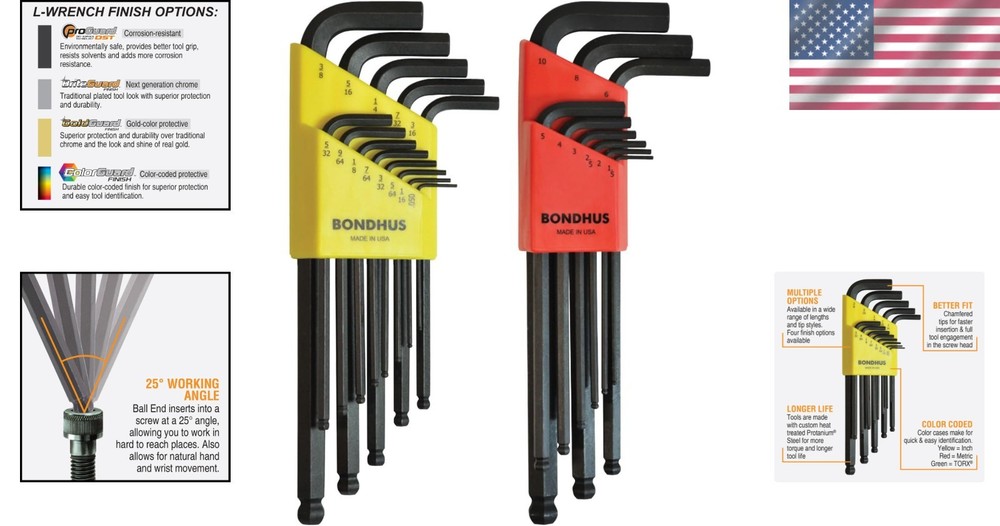 Bondus 20199 L-Wrench Set, Multicolor, Dual Pack