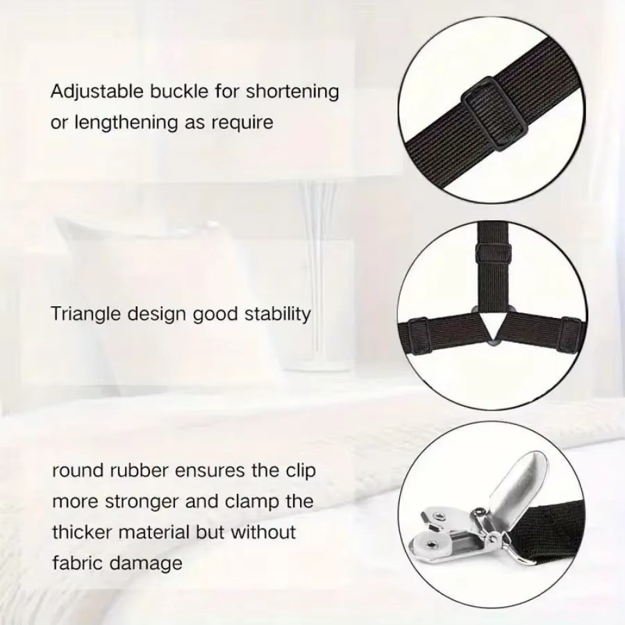 4pcs Black Anti-Slip Triangular Fixator Adjustable Elastic Bed Sheet Holder