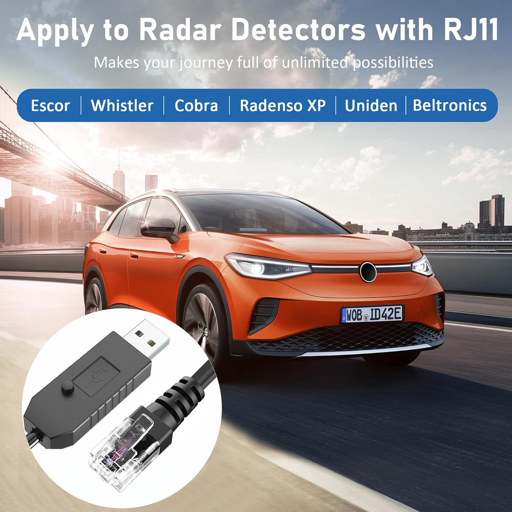 Radar Detector Cable, USB to RJ11 Plug Power Cord with Mute Function,Replacement