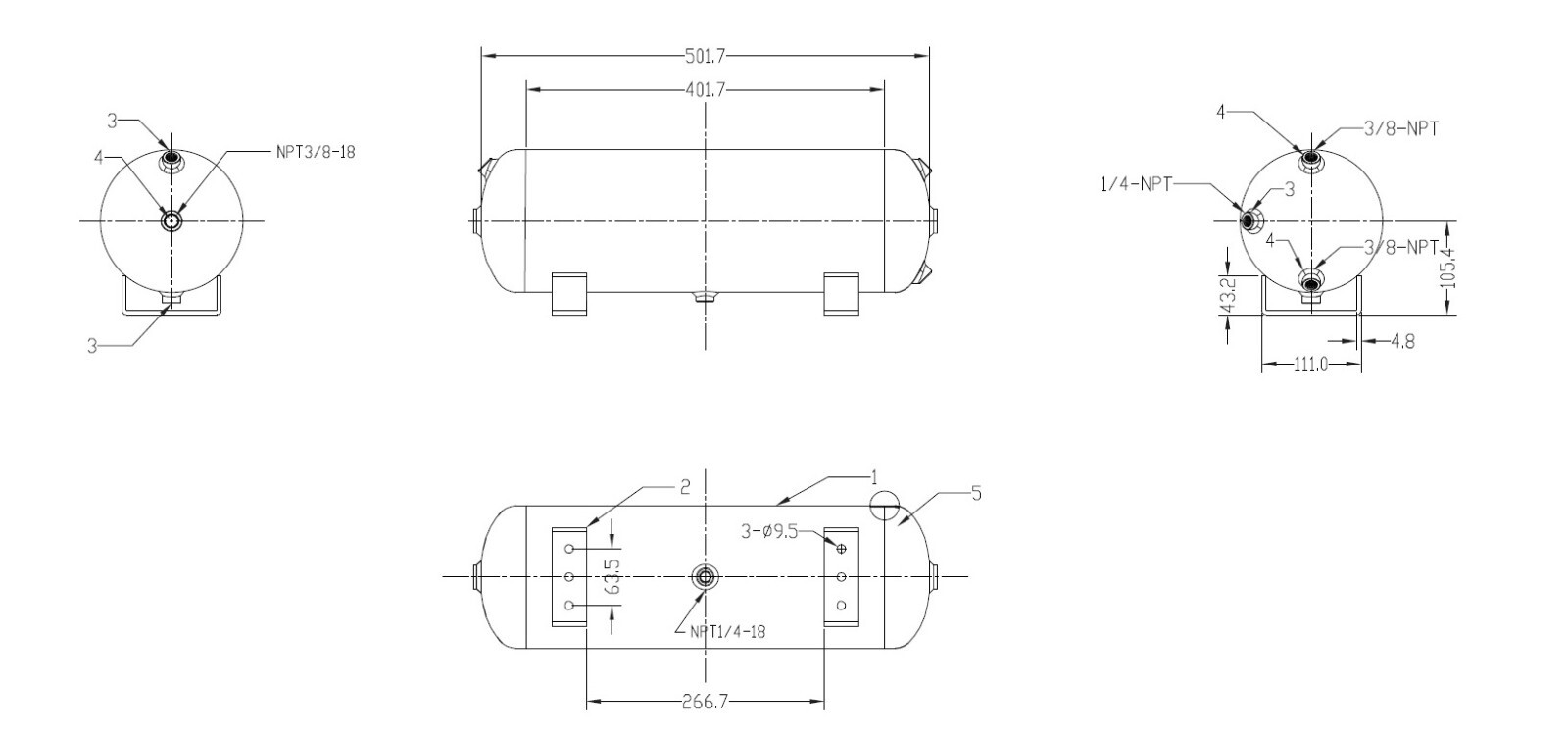 airmaxxx 3 Gallon 6 Port Steel Air Tank Air Suspension Train Horn Compressor