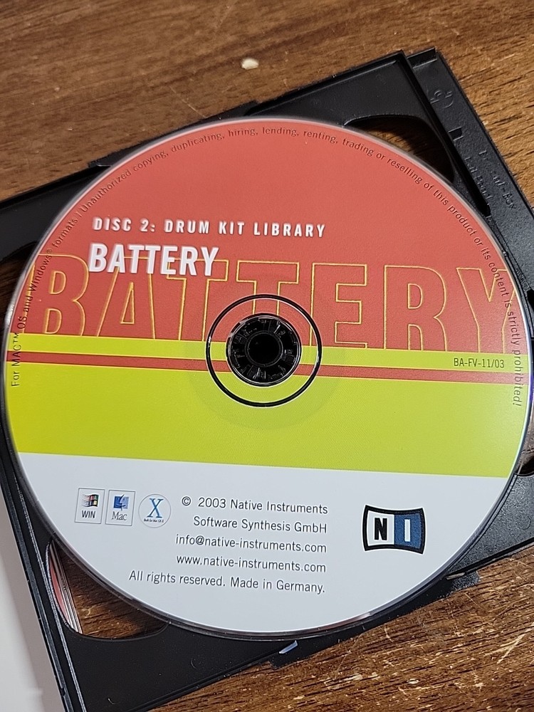 Vintage 2003 Native Instruments Battery 2 Virtual Drum Sampler Software 2 CD Set