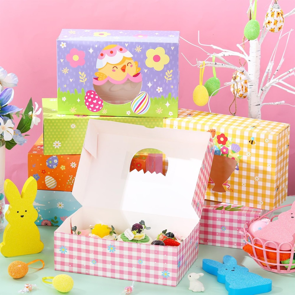 36 Pcs Easter Cookie Treat Boxes with Shape Window Bunny Egg Flower Cupcake B...