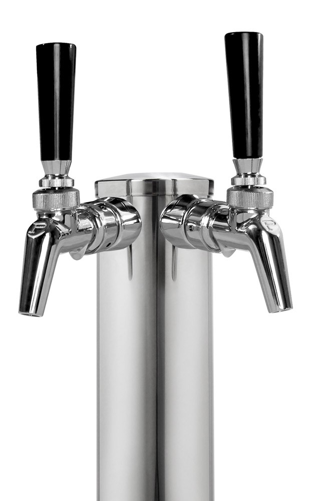 Kegco 14" Tall Polished Stainless Steel Tower - Perlick Dual Faucet Taps Keg