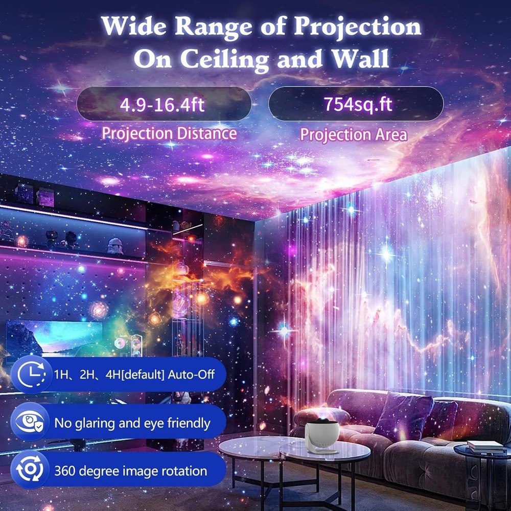 Realistic Starry Night Light Projector - 360° Rotation & Adjustable Focus
