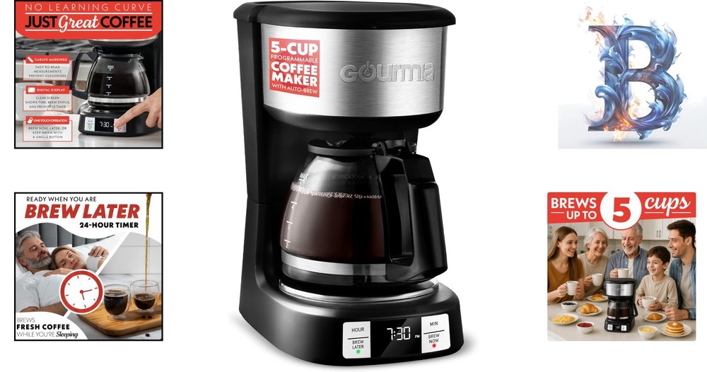 Drip Coffee Maker – 5 Cup, One-Touch Brew, Pause & Serve, Adjustable 4 Hr Kee...