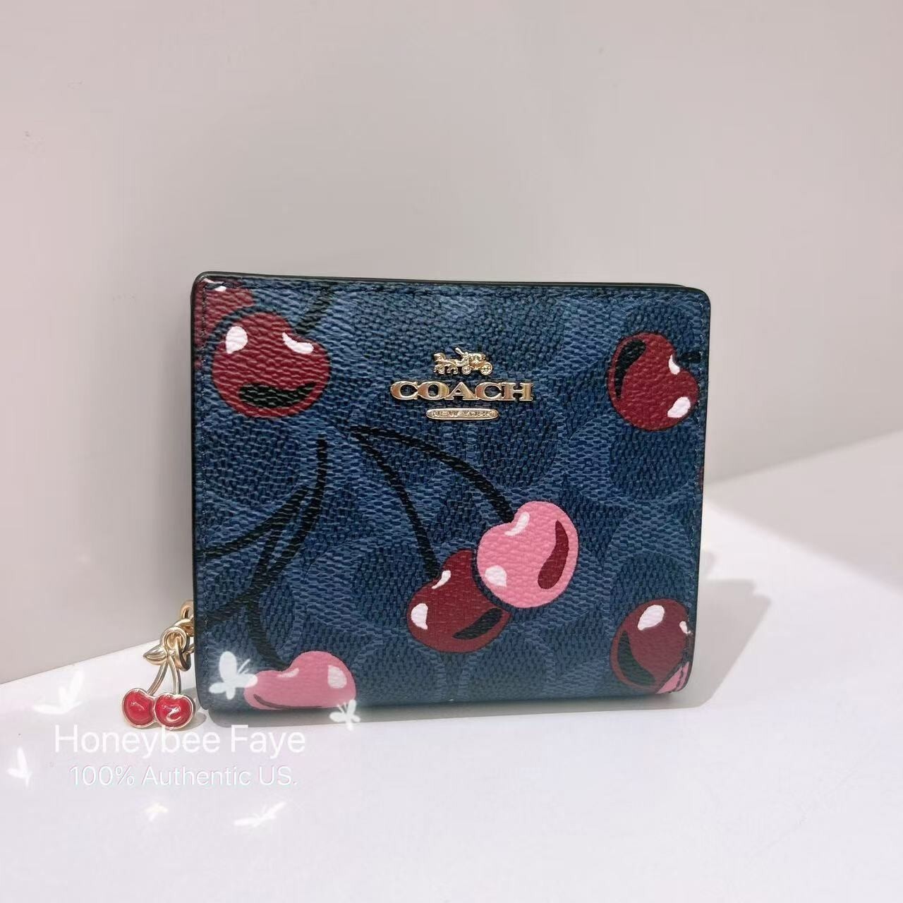 NWT Coach Snap Wallet In Signature Canvas With Cherry Print 🍒 CZ347/CZ618
