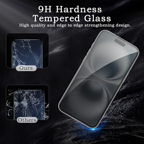 Privacy Screen Protector for iPhone 16, Shatterproof Tempered Glass