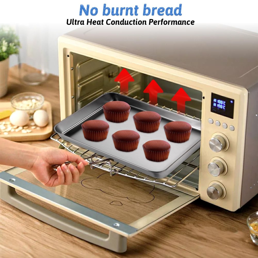 2Pcs Toaster Oven Pans for Baking, 9x11 Baking Sheets Cookie 9x11, Silver