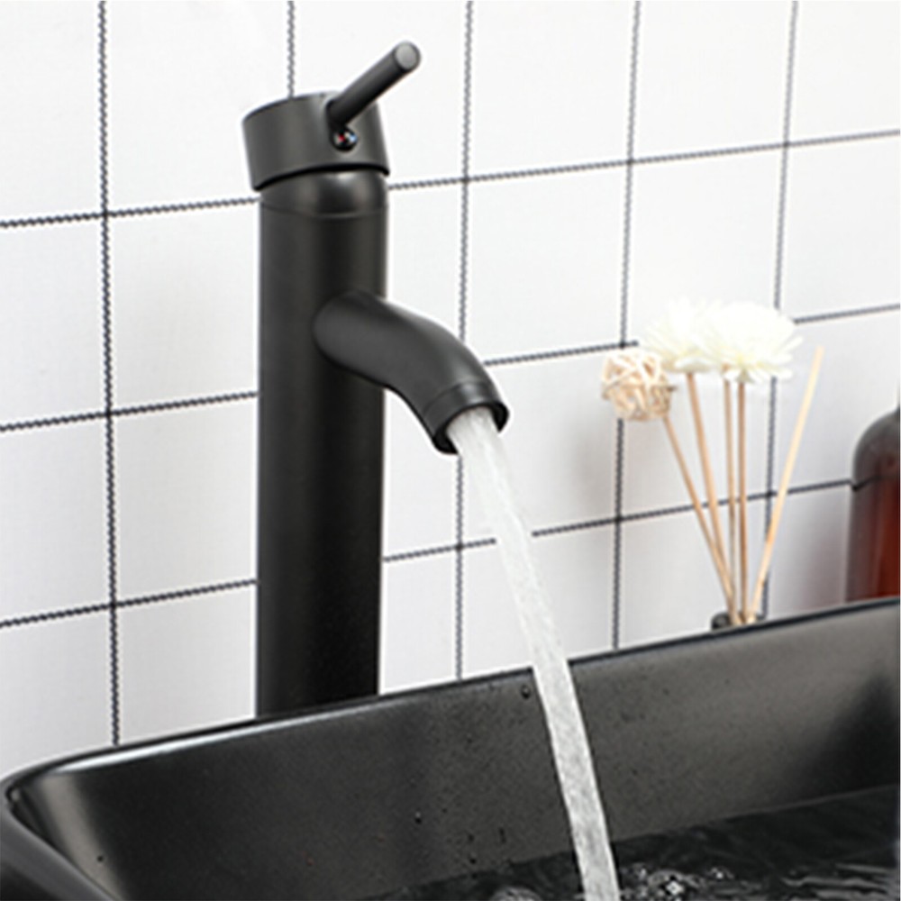 US Black Ceramic Bathroom Vessel Sink Rectangular Mixer Deck Mount Tap Set Drain