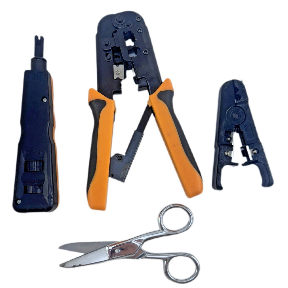 Network Tool Lot – Crimper, Punch Down, Scissors, Cable Stripper – Good Cond