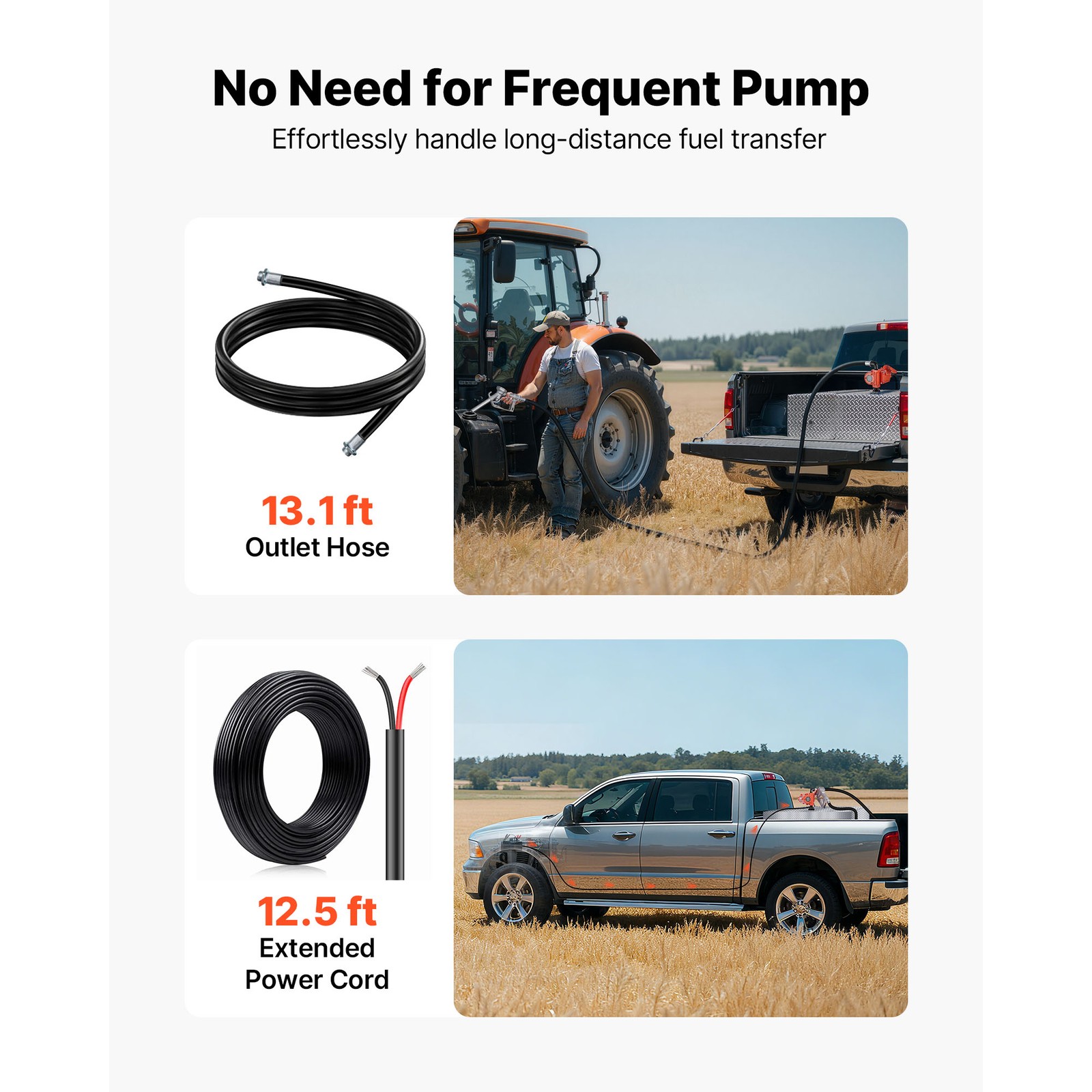 12V DC Fuel Transfer Pump,15 GPM Diesel and Gasoline Pump with Manual Nozzl