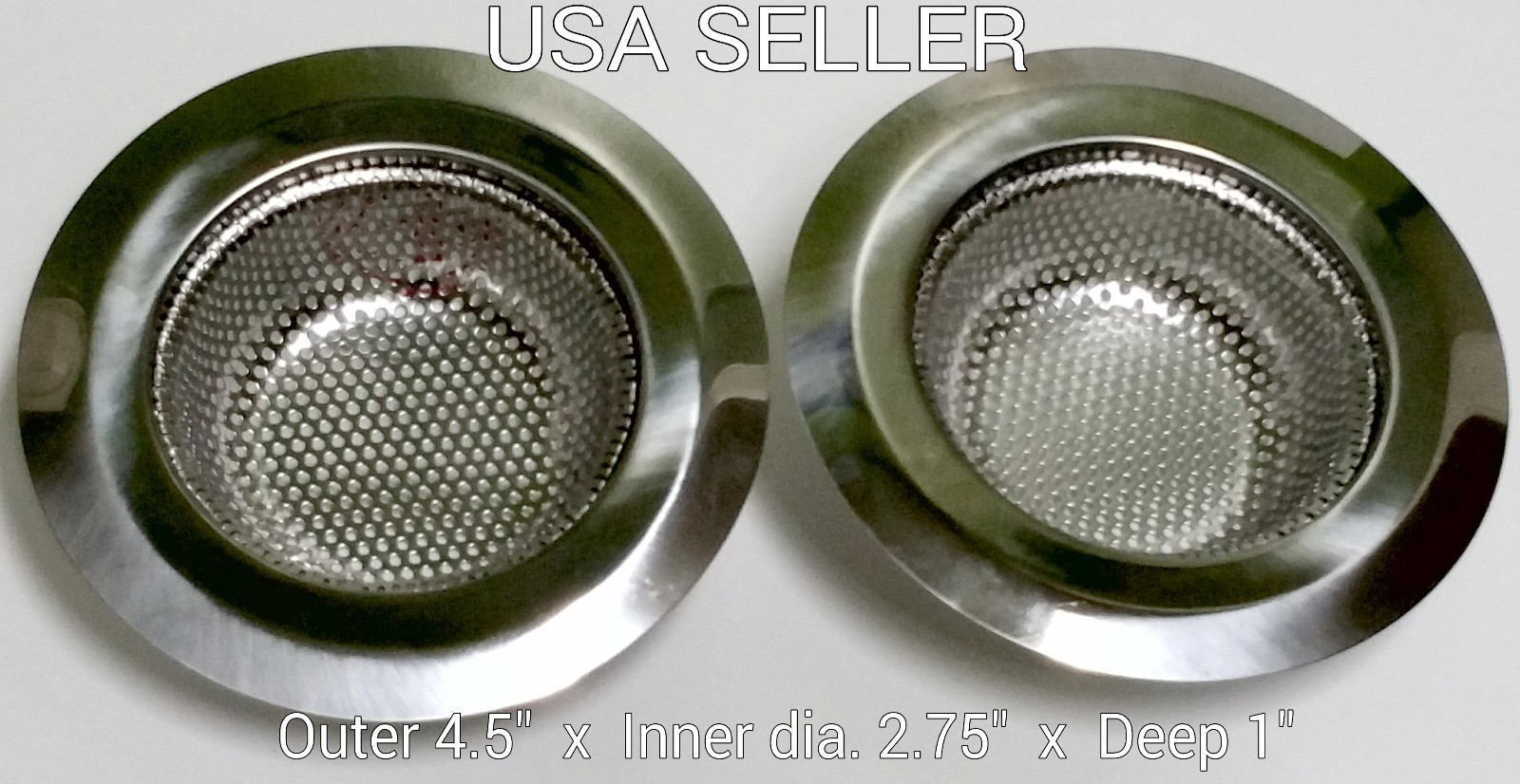 2 Pc Steel Sink Strainers Kitchen Sink Heavy Duty 4.5" Outer 2.75" Inner 1" Deep
