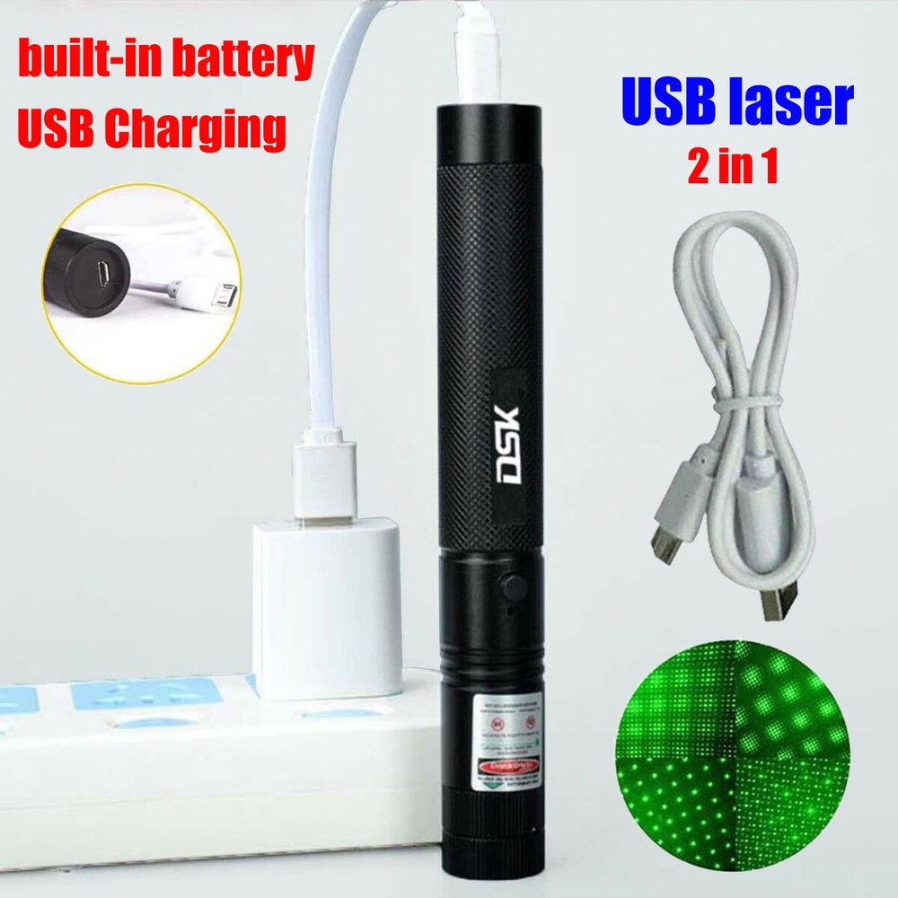 USB Rechargeable Green Laser Pointer Pen Zoomable 532nm Star Beam +USB Cable