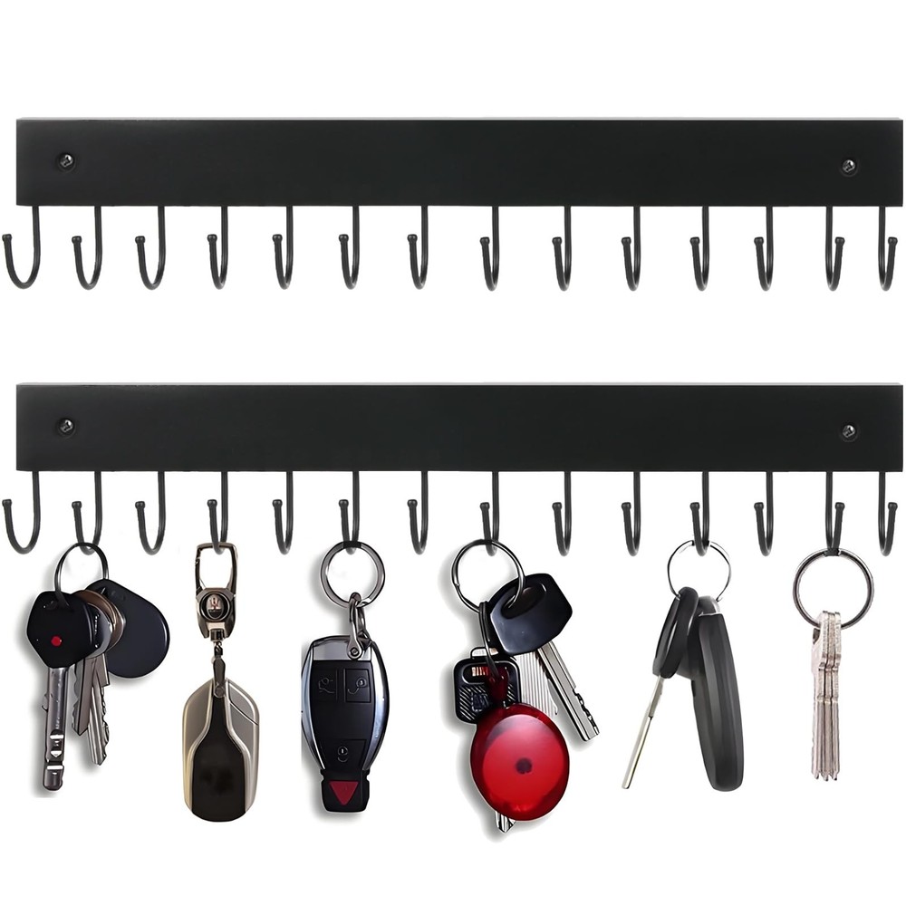 2Pack Key Holder Wall Mount with 28 Rotating 180° Key Hooks, 14.6" Rustproo