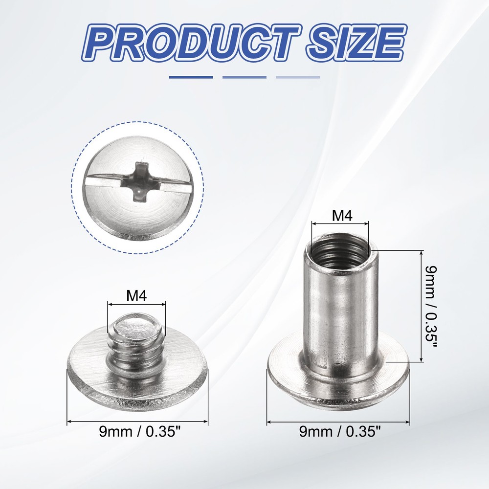 20set Phillips Chicago Screw M4x9mm Binding Post Screw, Silver