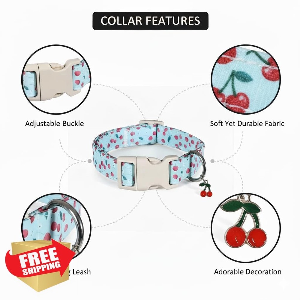 Britwicfr Dog Collar L Cherry Pattern Spring Summer Medium Large