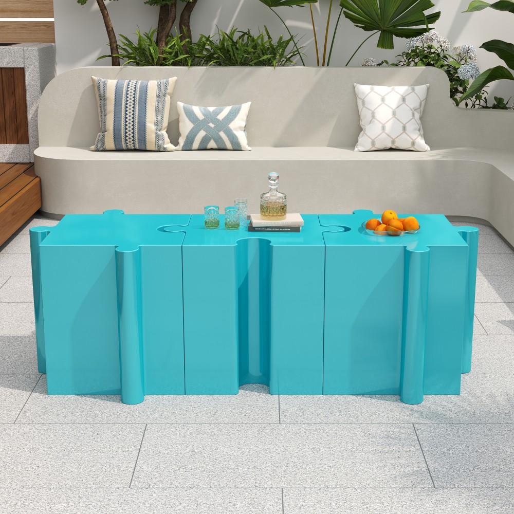 Light Blue Modular Puzzle Art Table, Concave Edge for Indoor/Outdoor