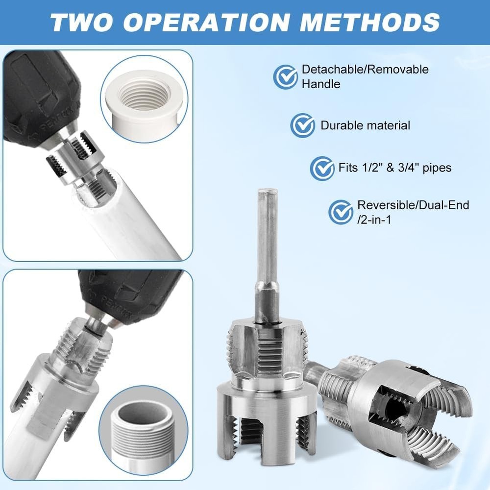 Pipe Threading Tool for Internal & External Threads, 2pcs Dual End 1/2" NPT & 3/