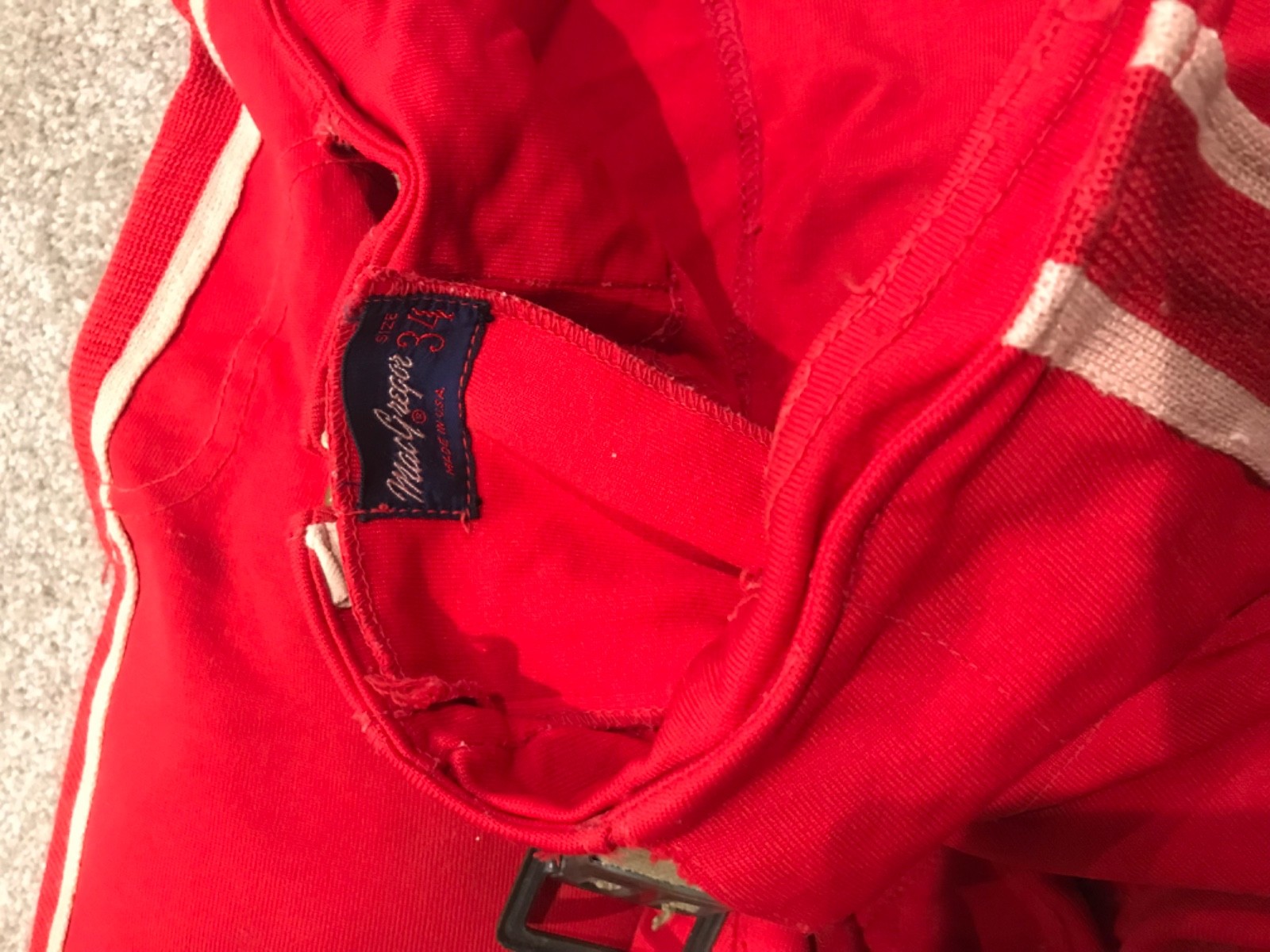 Vintage Football Pants Zip Up Buckle Front Red w White Stripes MacGregor Wilson+