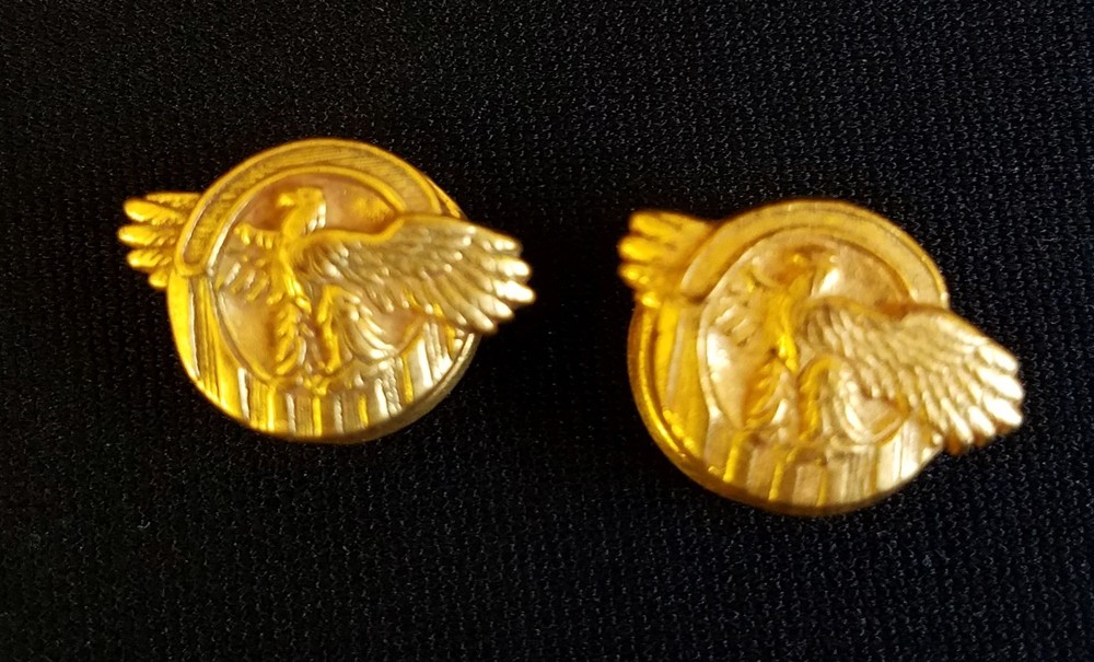 Vintage Pair WWII US Military 17mm Gold Tone Brass Eagle Cufflinks
