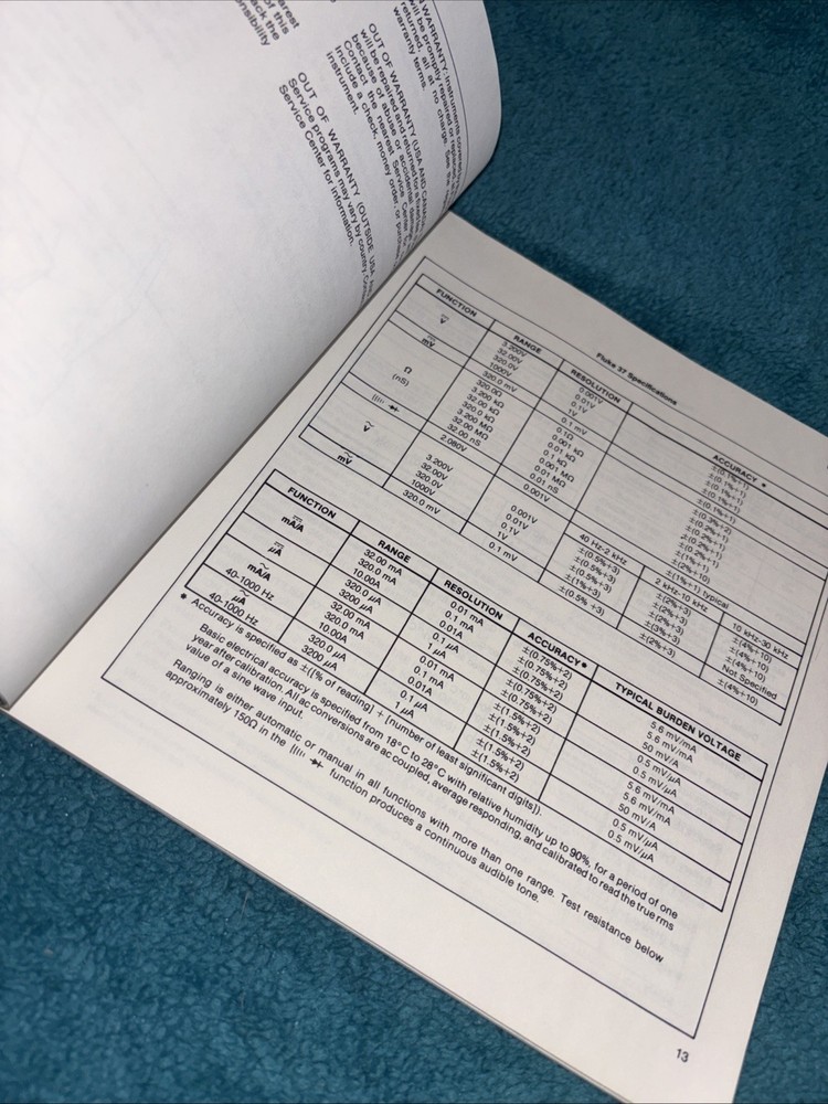 Fluke 785303 1986 37 Multimeter Operator’s Manual LOC E