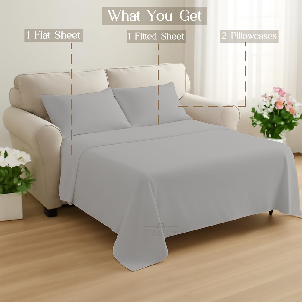 Sleeper Sofa Bed Sheet Set - Queen Silver Grey Solid Sofa Bed Sheets - 100% C...