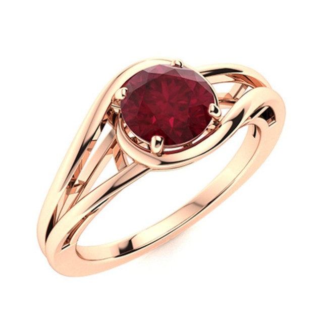 Solitaire 5MM Round Ruby Split Shank Women Ring 925 Sterling Silver Rose Plated