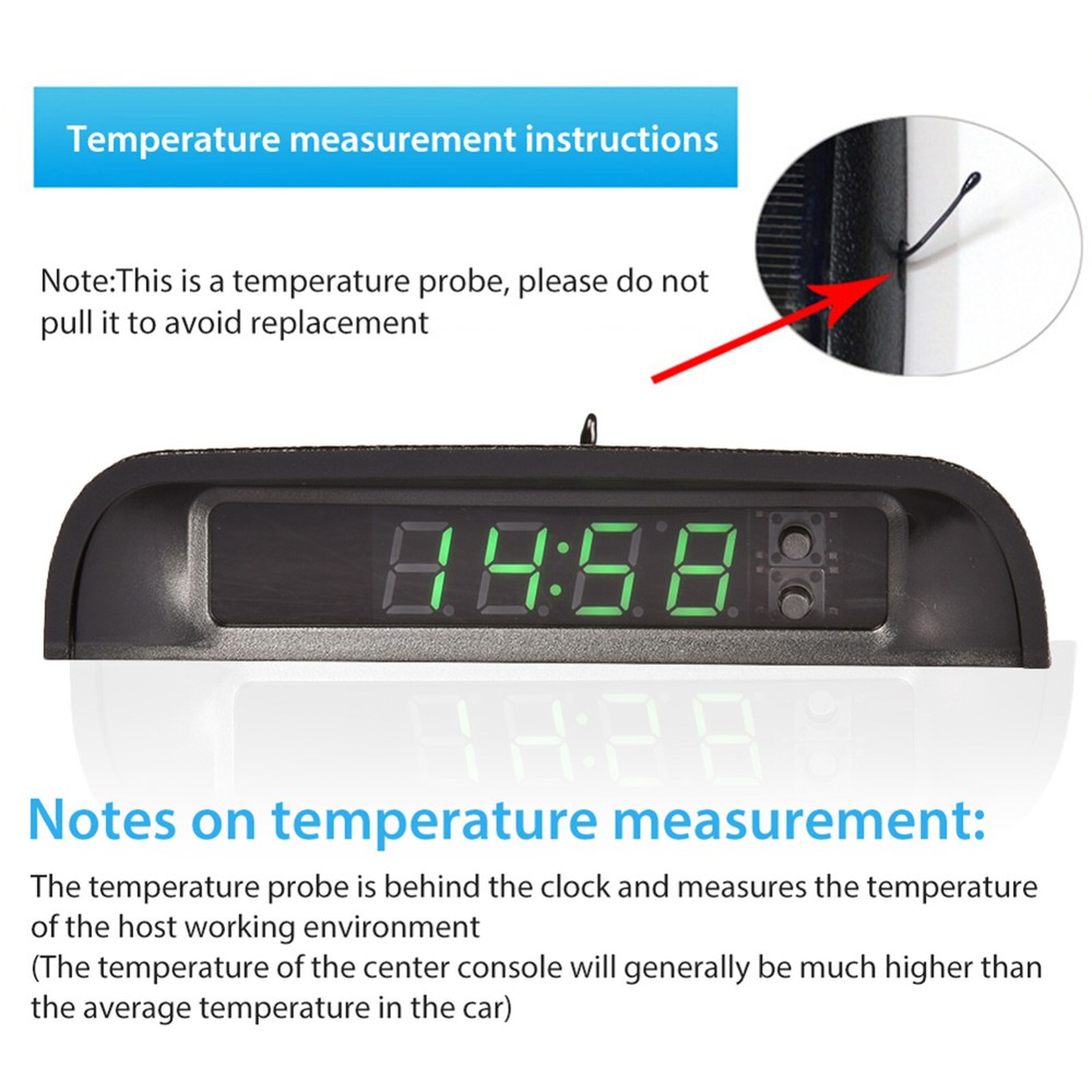 Car Clock Thermometer Digital Watch Solar Powered Dashboard Wide Viewing Angle