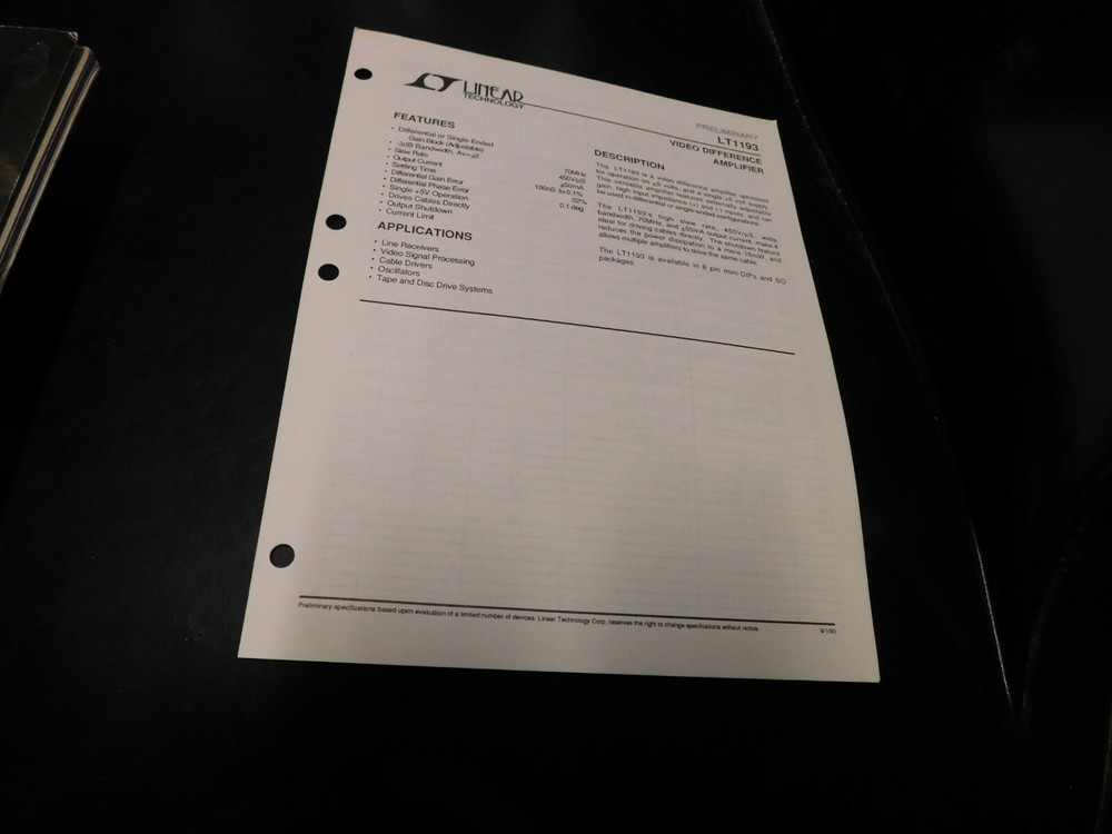 Electronics Specification Guide Application Linear Technology LT1193
