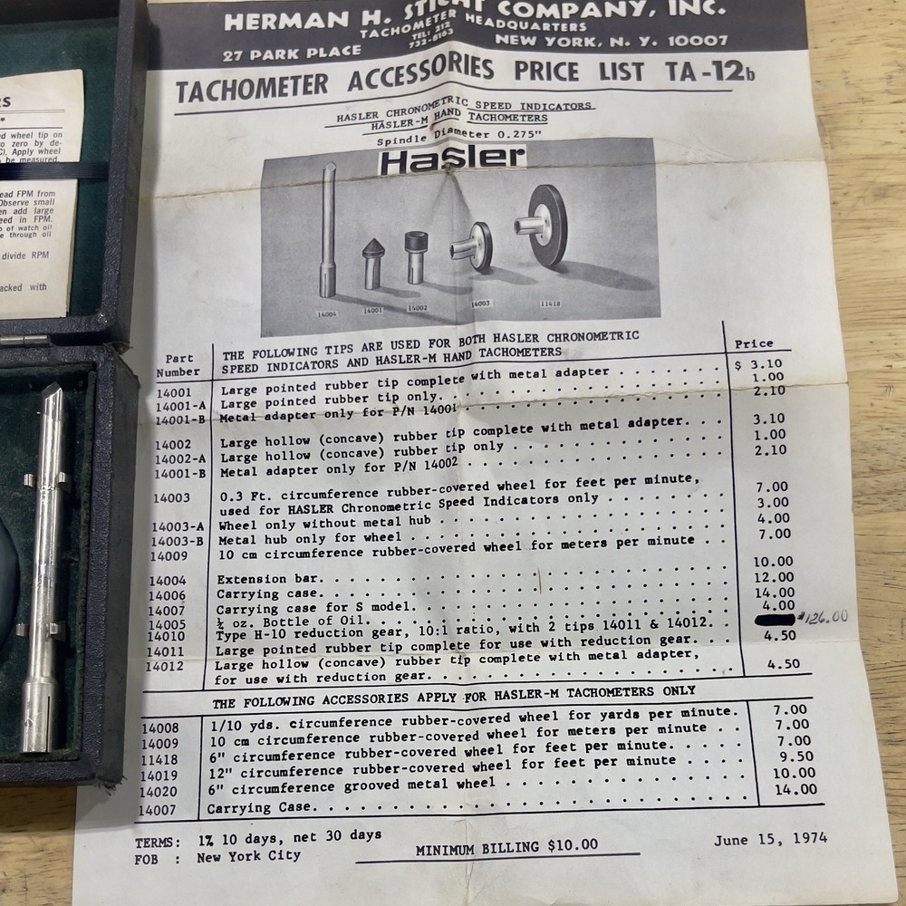 HASLER TACHOMETER and SPEED INDICATOR