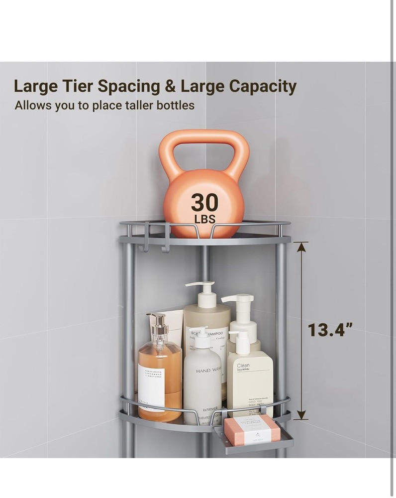 3 Tier Corner Shower Caddy Standing Rustproof Metal Organizer Adjustable ELYKEN