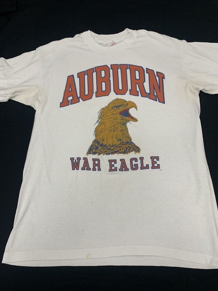 Vintage Auburn War Eagle Sz L Tshirt Single Stitch White Big Graphic
