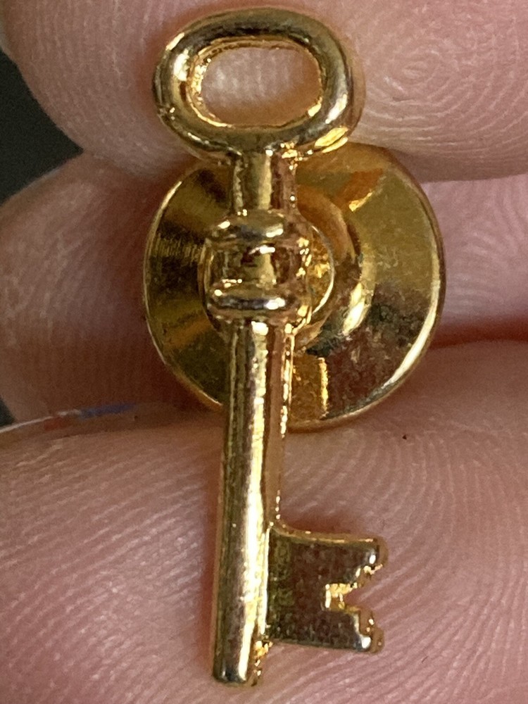 Gold tone skeleton key Lapel Pin EUC K533