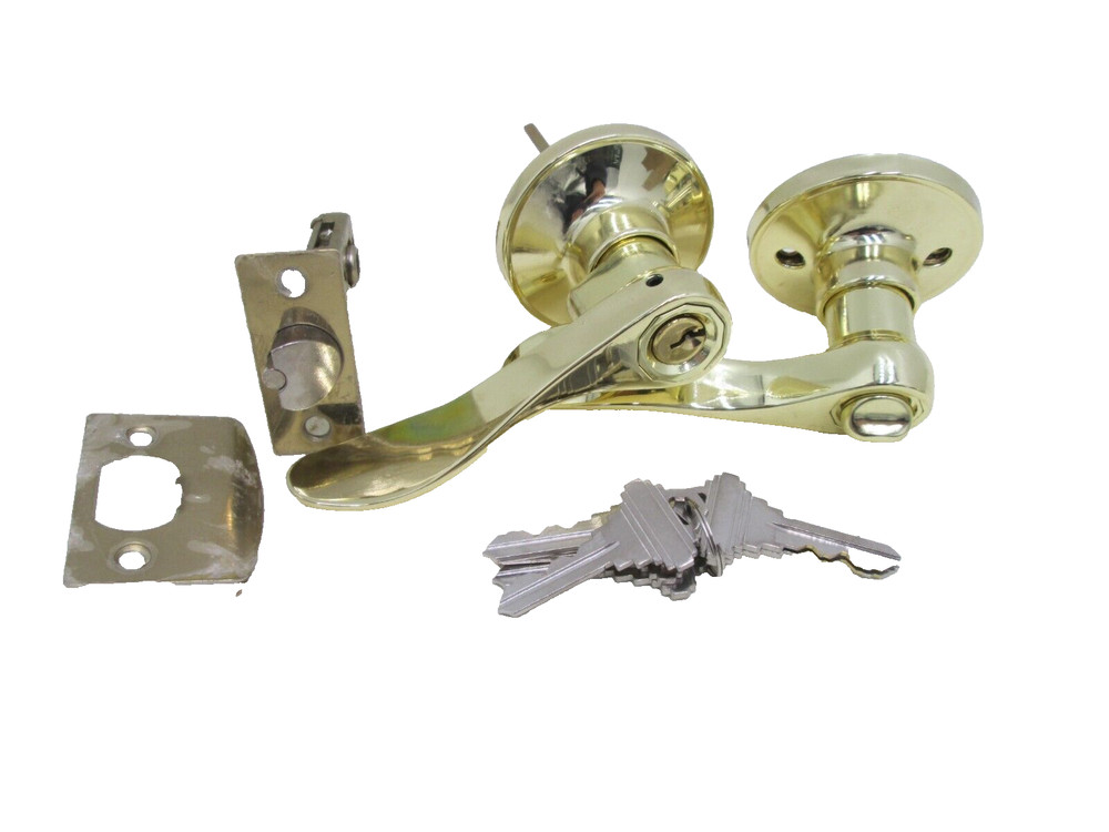 Entry Deadbolt Combo Door Locks Levers Handle Polished Brass Keyed Alike Knobs
