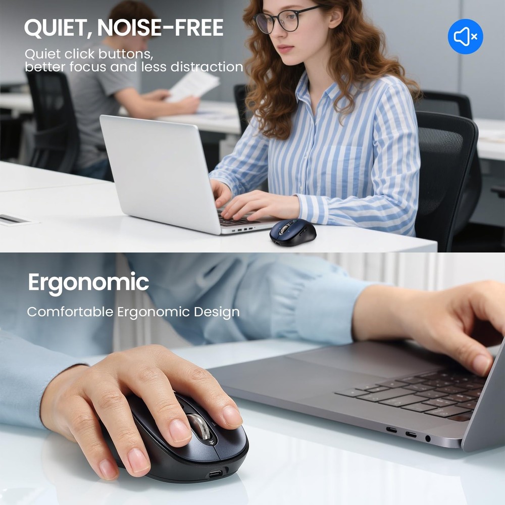 Bluetooth Wireless for Laptop,USB+BT×2,USB-C Charging,Quiet Multi Device ,Met...