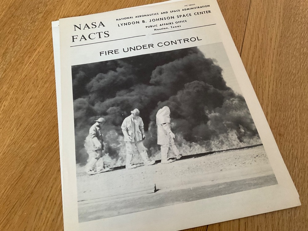 1970’S NASA SPACE CENTRE FACTS SHEET, ‘FIRE UNDER CONTROL’;