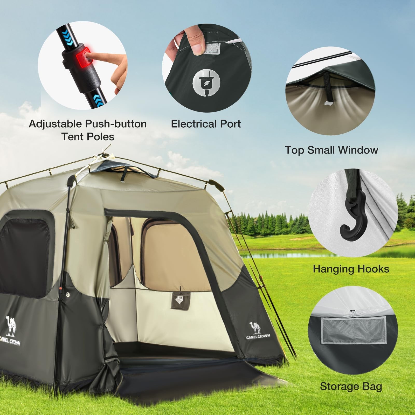 CAMEL CROWN Instant Tents for Camping 4-6 Person Tent Waterproof Easy Setup S...