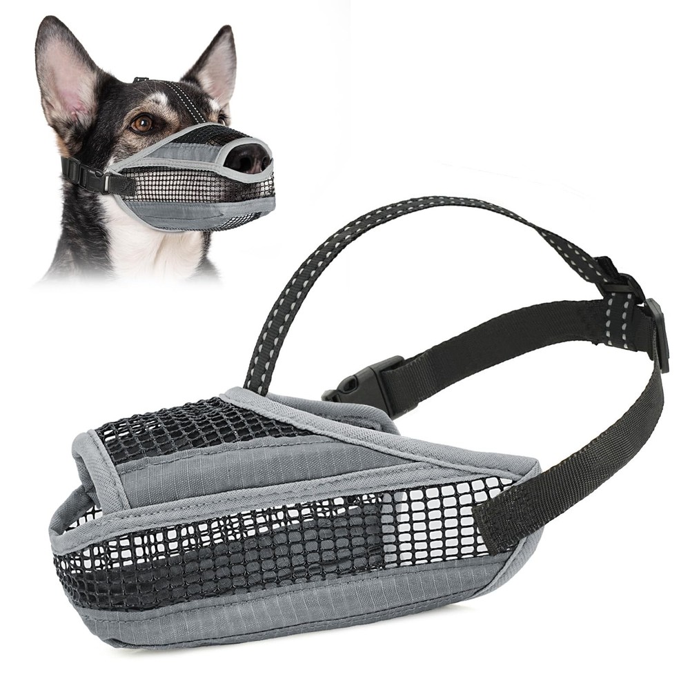 Soft Mesh Dog Muzzle with Reflective Adjustable Strap, Lightweight Muzzle for...